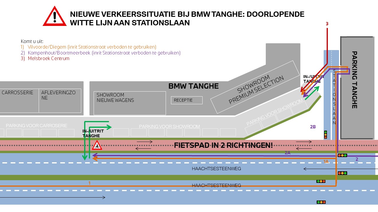 Grondplan gewijzigde verkeerssituatie BMW Tanghe